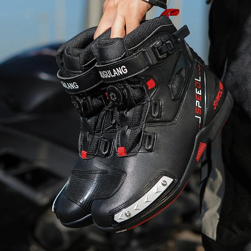 New Men Motorcycle Boots Waterproof Non-slip Men's Moto Protective Boots Gear Shift Rubber Sole Leather Retro Motocross Shoes