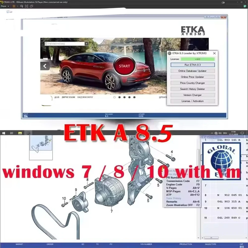 최신 ETK A 8.5 그룹 차량 전자 부품 카탈로그, V/W + AU/DI + SE/AT + SKO/DA etka, 다국어 8.5, 2024 년까지