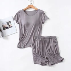 Women's Summer Solid color Comfortable Temperament Round Neck Home Wear Set