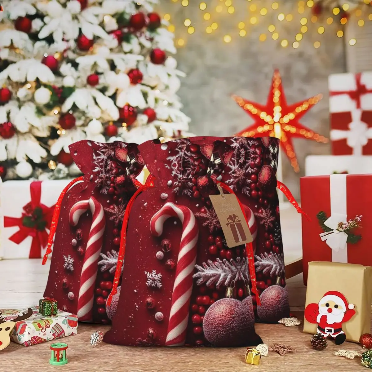 يوم عيد الميلاد عيد الميلاد قصب الحلوى عيد ميلاد سعيد أكياس الكتان سانتا كيس عيد ميلاد سعيد عشية ديكور الحفلات الرباط حقيبة هدايا السنة الجديدة #3