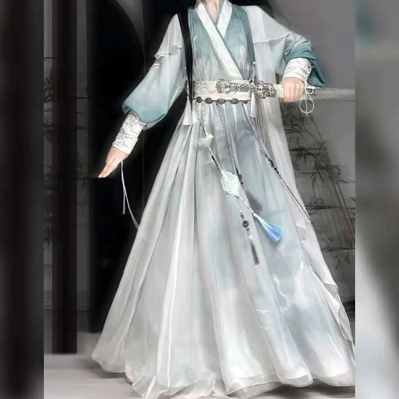 Cosplay Antigüedades Adolescente Xianxia Hanfu Mejora los elementos Han Cos Ropa Tinta y lavado Verde