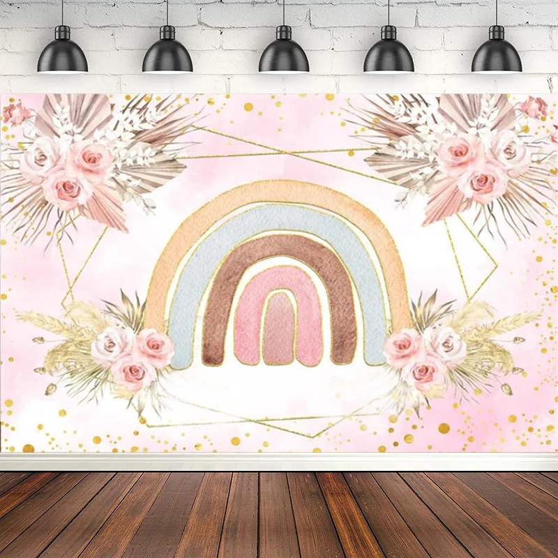 

Фон для фотосъемки розовый Бохо Радужный цветок золотые точки день рождения Декор плакат фон баннер реквизит для фотостудии