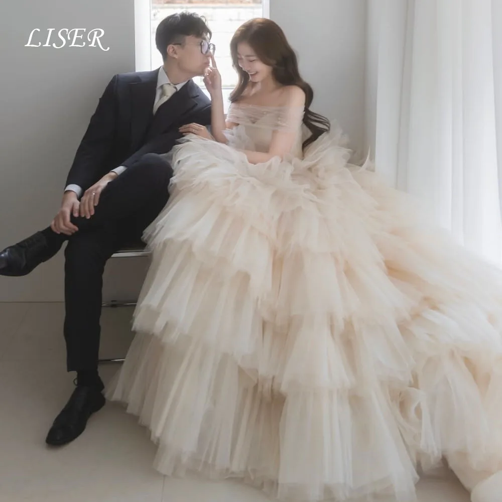 Liser Sweetheart Tiered A-Line Korea Wedding Dresses Tulle Silk Photo Shoot Customized Ball Gowns Elegant Bridal Gown 웨딩드레스