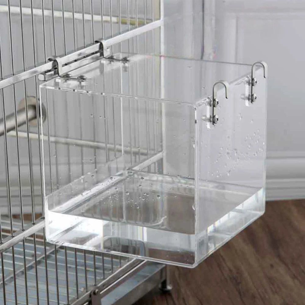 Transparent Bird Bath Box Thickened Hanging Water Bath Tub Bird Supplies Shower Acrylic Cage Accessory