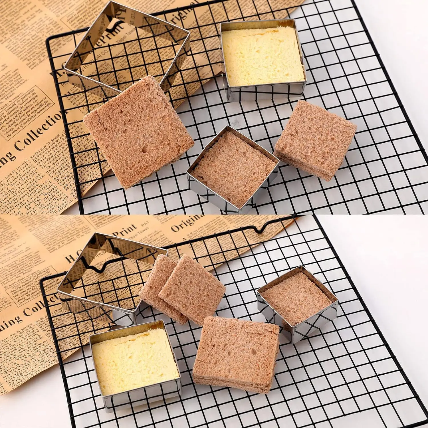 Cake Ring Set, 5PCS Square Stainless Steel, Food Grade Smooth Edge Easy Clean, Pancake Biscuit Molds, Cake Decorating
