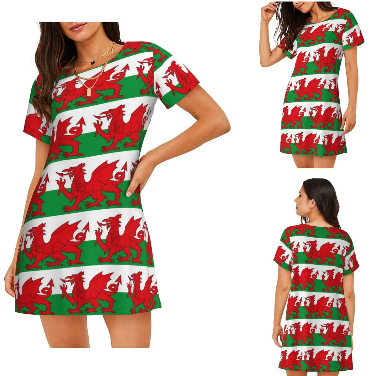 

Flag Of Wales Welsh Dragon Short Sleeves Nightdress For Sleeping Sleepshirts Women Short Sleeve Nightgowns Soft Pajama Dress