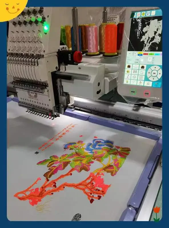 12 Needles Single Head Computerized Embroidery Machine, Automatic Embroidery Equipment for Hat Garment Scarf