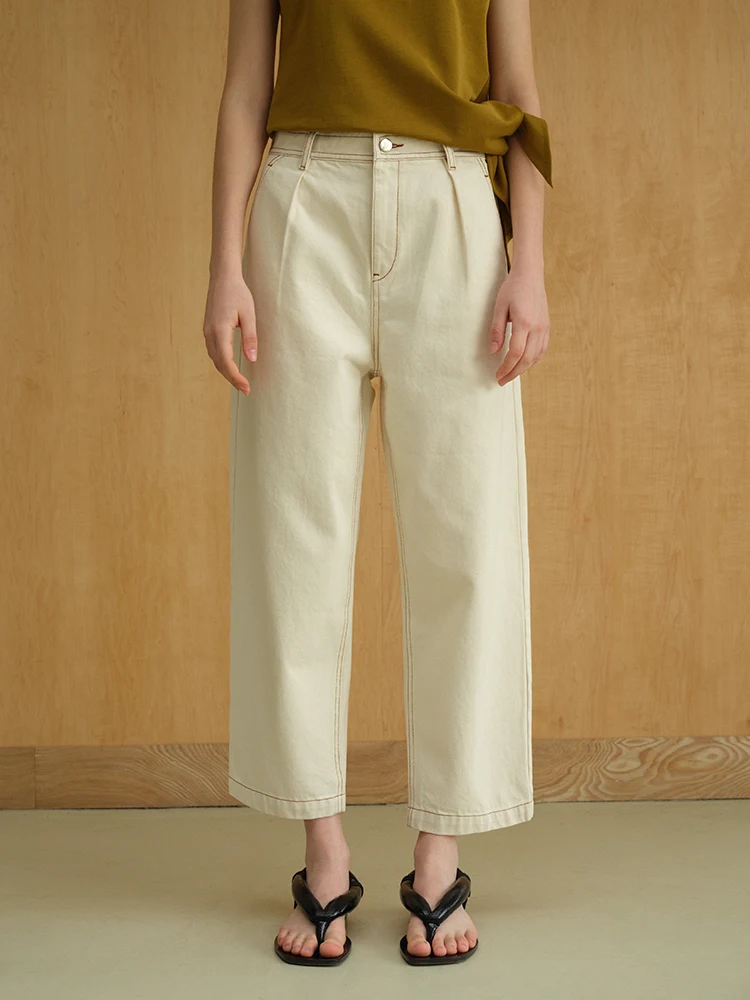 

Прямые широкие джинсы с высокой талией ItohIrohI Retro Sle Four Seasons Denim Blue Embryo Cloth Ladies Faion