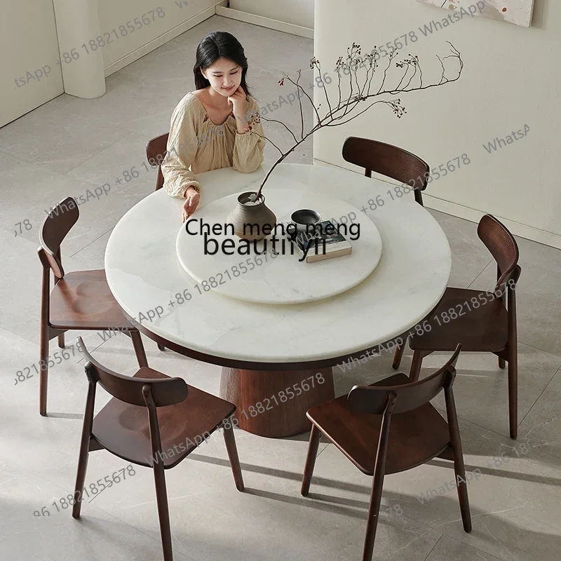 Solid wood round dining table pure natural marble dining table designer retro home round table2936