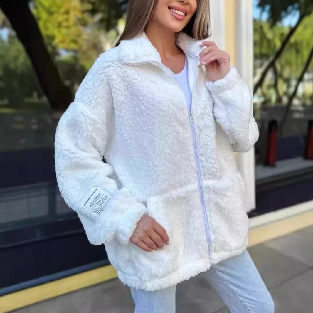

Jaquetass Femininas Stand Collar Plush Zipper Jacket Winter Warm Zipper Long Sleeve Versatile Jacket Sweater Nuevo En Chaquetas