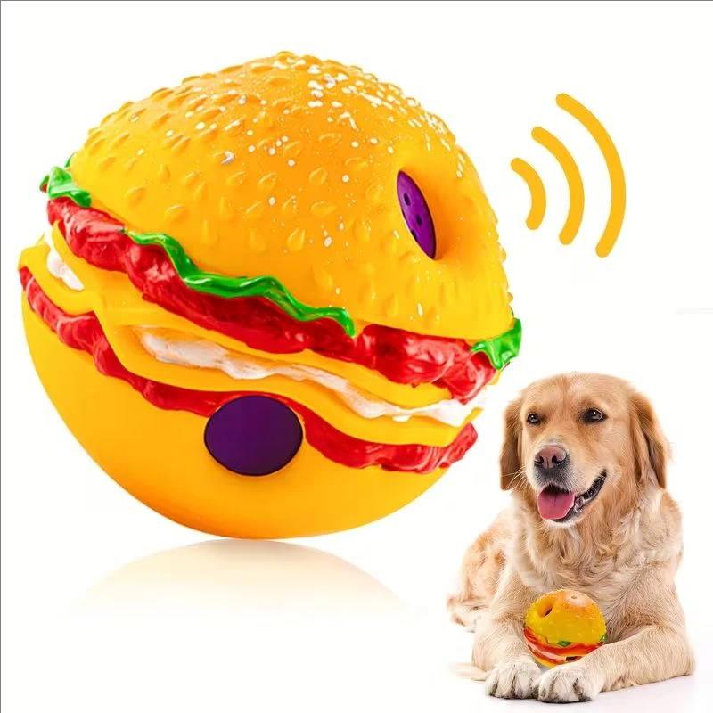 Interaktiver Hundespielball mit Stimme, Trainings- und Spielball, Neuartiger Hamburger-förmiger Hundeball mit Stimme, Hundegeschenk
