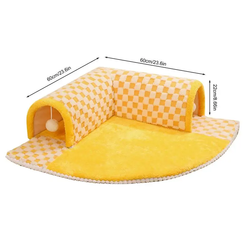 Large Cat Tunnel Bed Warm Cozy 2 In 1 Cat Tunnels And Bed 2 White Balls Interactive Pet Cave Non-slip Bottom For Indoor Cats And