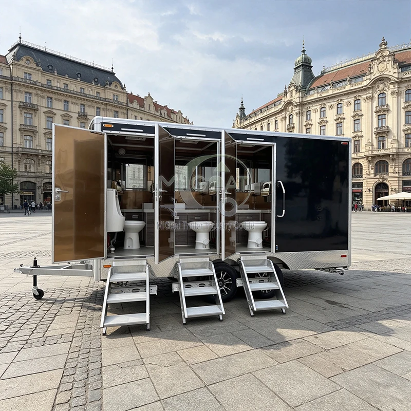 Hot Sale Luxury Mobile Toilet Trailer Tandem Axle Multi Stall With Wheelchair Ramp Accessible Restroom For Outdoor Events