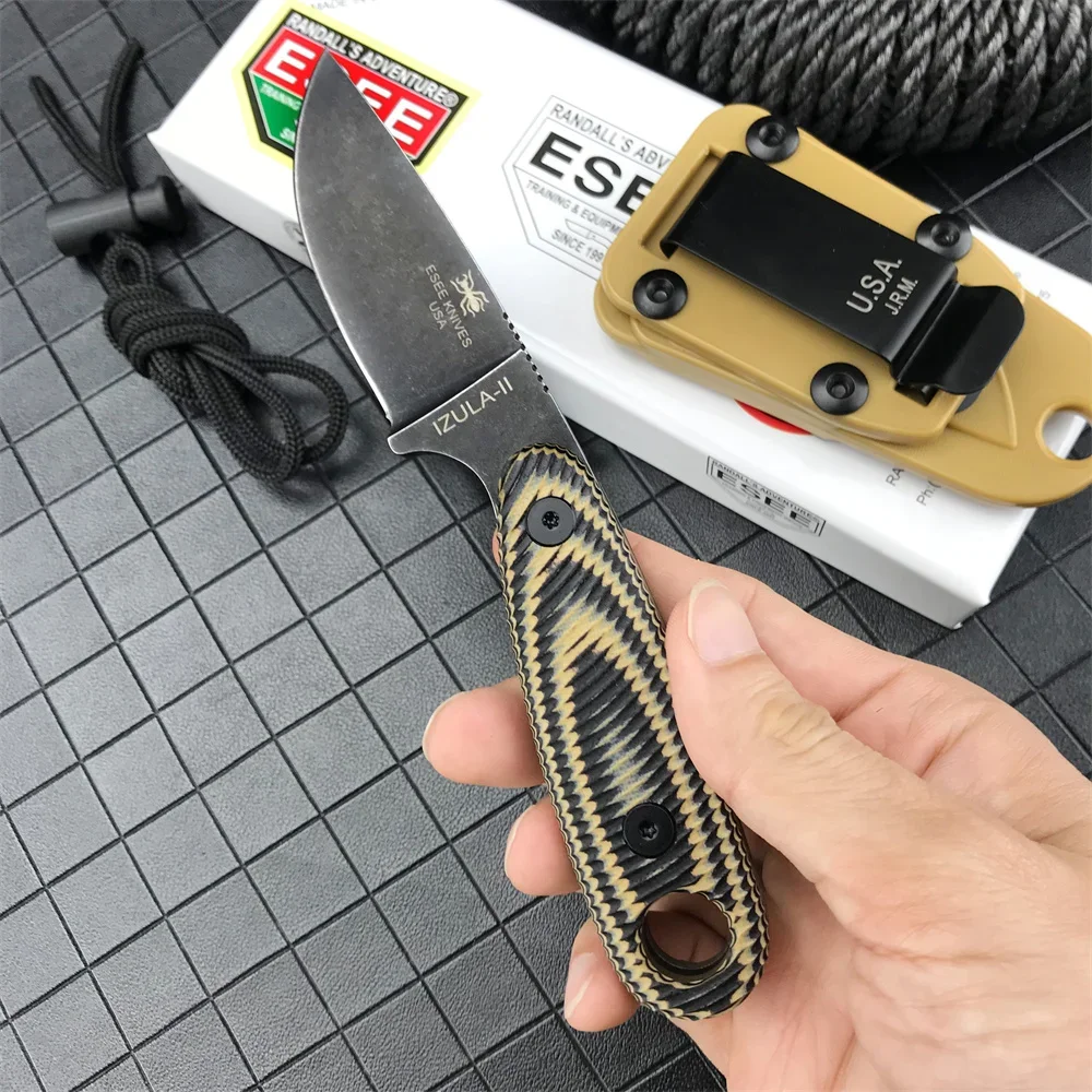 ESEE 이줄라 고정 블레이드 전술 나이프 D2 블레이드 G10 핸들 아웃도어 캠핑 정글 나이프 사냥 생존 도구 칼집 포함