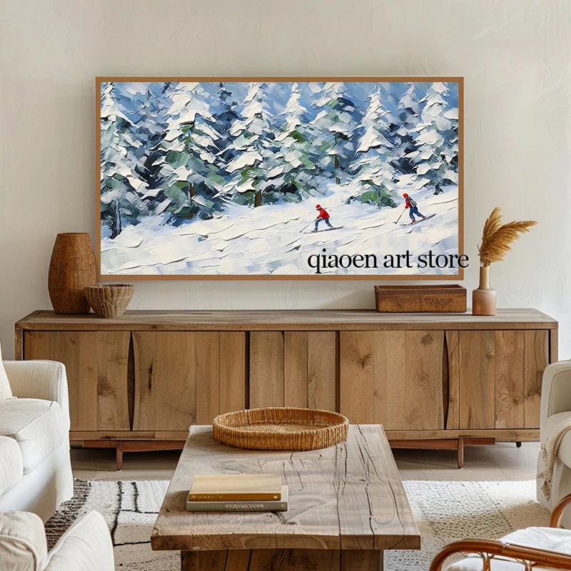 مجردة الشتاء التزلج الجبل الثلوج قماش اللوحة الملصقات والمطبوعات الحديثة التزلج جدار صورة فنية لغرفة المعيشة ديكور المنزل #3