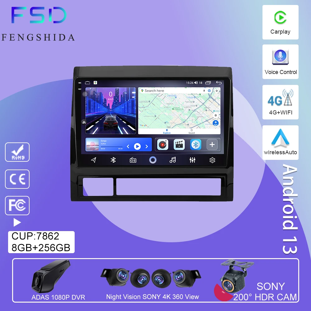 

Android 13 Carplay Auto For Toyota Tacoma 2 N200 Hilux 2005-2015 Car Radio 4G WIFI Navigation GPS Multimedia Video Player