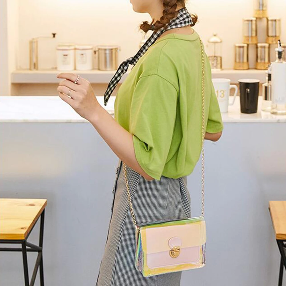 

Transparent PVC Bag Electroplated Metal Lock Large Capacity Pink Makeup Storage Toiletry Shoulder Bag Fashion Buckle