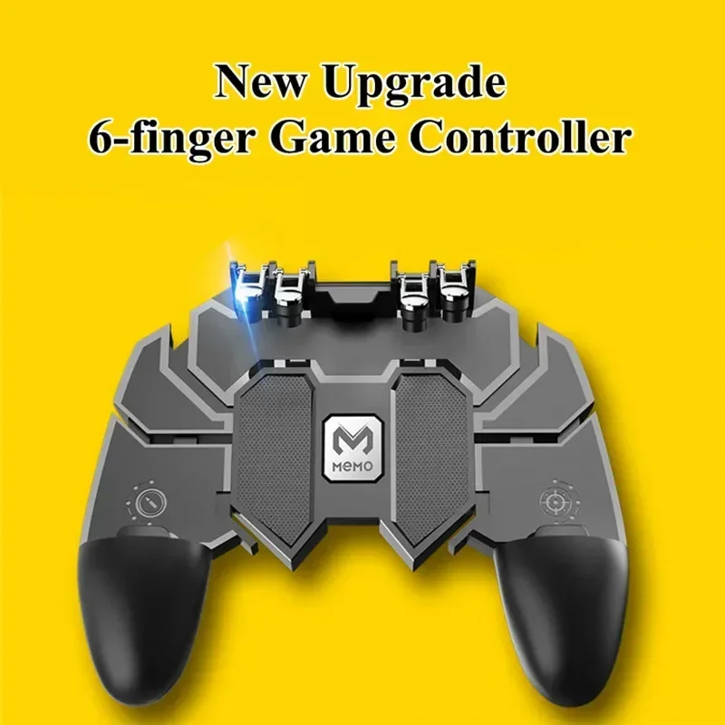 MEMO AK66 6 Fingers Mobile PUBG Game Controller ABS Gamepad Alloy Trigger Button Shooting Free Fire Joysticks for IPhone Android