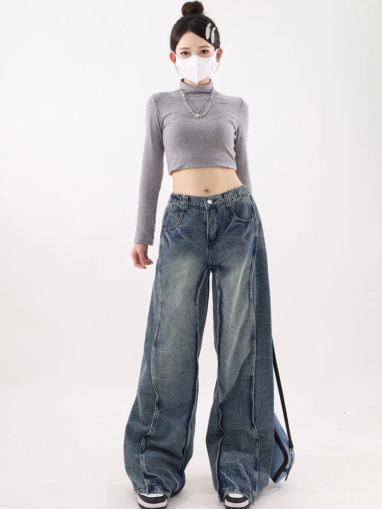 Imagem -04 - Calça de Vaqueiro Vintage Feminina Calça Jeans Azul Streetwear Estético Coreano Roupas da Moda Y2k Anos 2000 Harajuku 2024