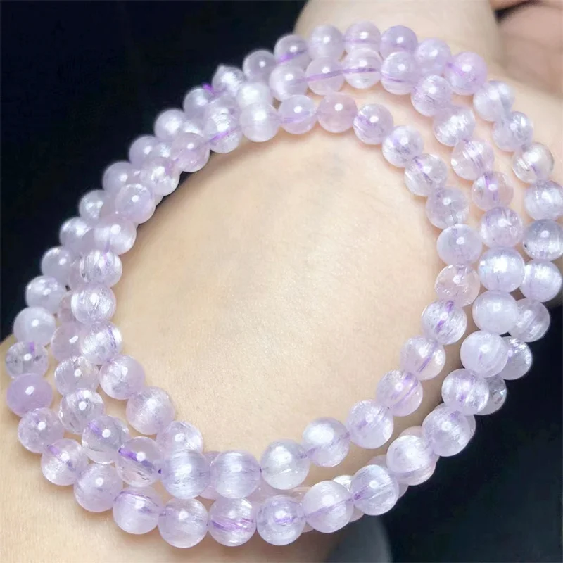 Natural Kunzite Bracelet Handmade Crystal Quartz Jewelry Stretch Bangle Children Birthday Gift 1pcs 5.7MM