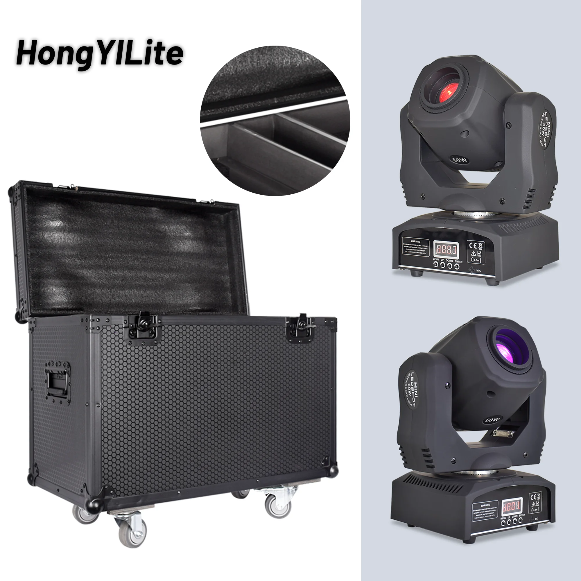

HongYiLite 2in1 Mini Moving Head Spot Light 60W With Flight Case 7 Colors 7 Gobos DMX512 Sound Active For Stage Show Club Party
