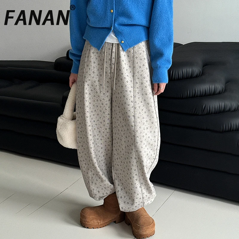 

Женские брюки контрастного цвета с принтом FANAN, прямые широкие брюки с эластичной резинкой и высокой талией, теплая женская одежда, новинка зимы 2023 г.
