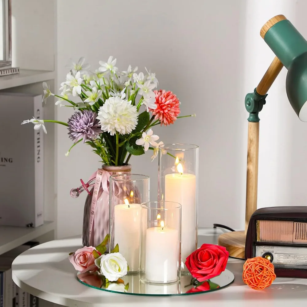 48 قطعة مزهريات أسطوانية زجاجية مزهرية زهور شفافة مزخرفة 6,8,10 بوصة حامل شموع عائمة قطع مركزية للطاولة لحفلات الزفاف pa #4