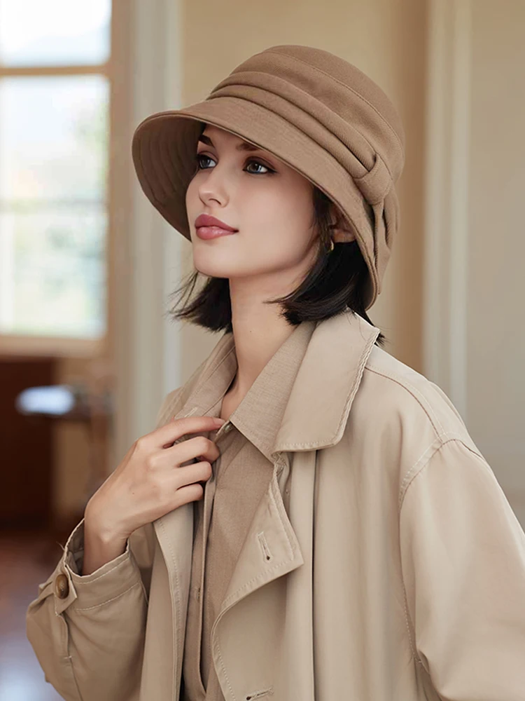 Autumn women\'s new literary style fashion wild fisherman hat winter elegant temperament basin cap solid color bucket hat