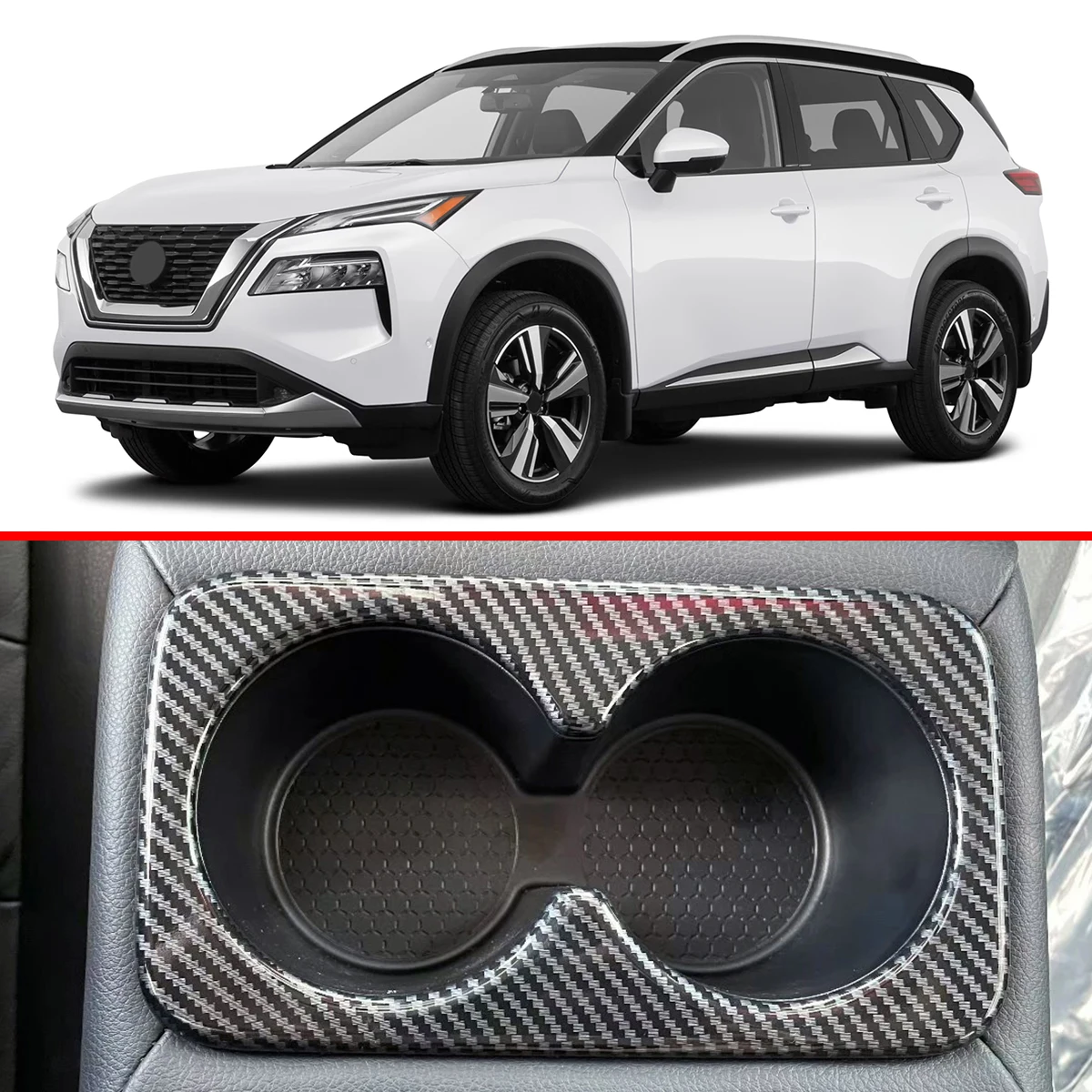 

Для Nissan Rogue 2021 2022 2023 2024 2025 углеродное волокно держатель для стакана с водой на заднем сиденье, наклейка, накладка, рамка, аксессуары для интерьера