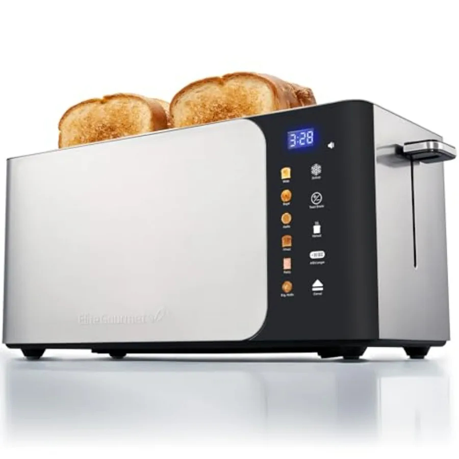 

Умный цифровой тостер SmartToast с длинными слотами на 4 тоста, шириной 1,5 дюйма для толстых хлебов, функция для багелов, LED-сенсорный экран, таймер обратного отсчета, 6 программ