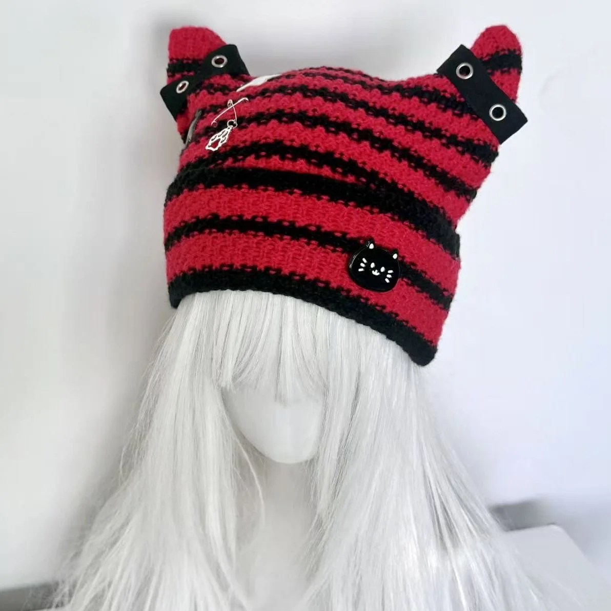 Y2k menina gato estrela listras gorros chapéus gótico rua punk malha bonnet bonés doce legal tempero menina moda manter quente gorro chapéu