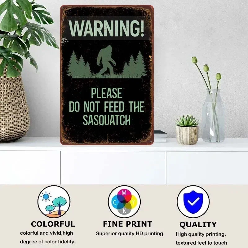 Bigfoot Yeti Warning Sign Metal Wall Art Mural Vintage Tin Plates Metal Poster Bar Accessories Backyard & Garden Decorations