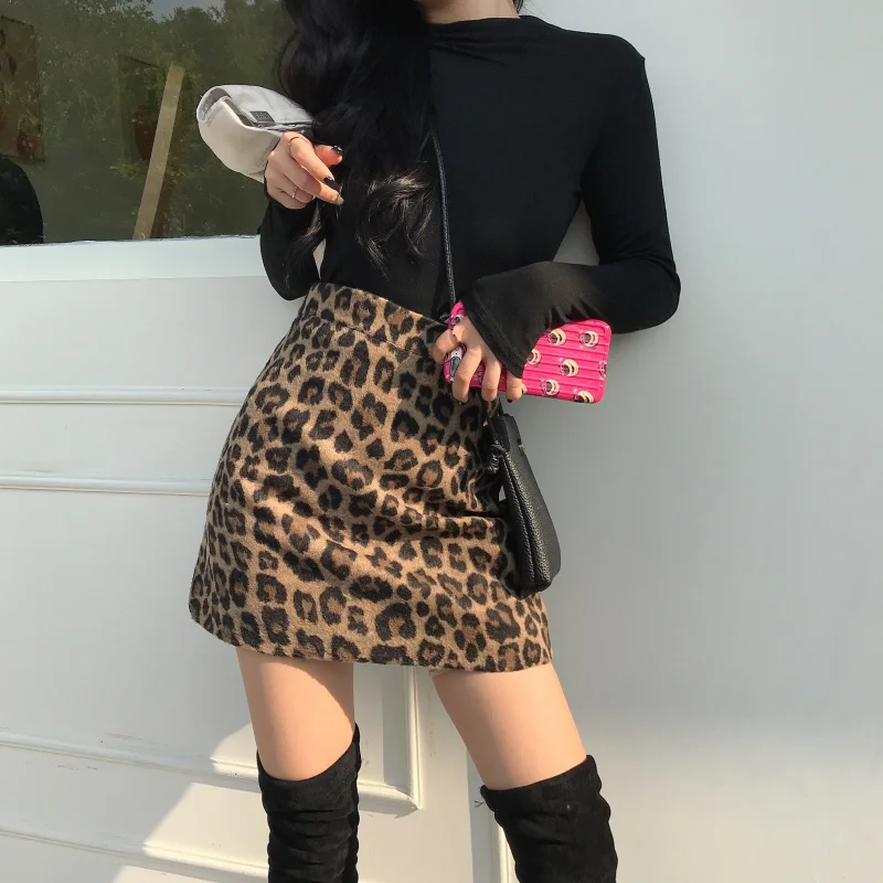 High Waist All-match Retro Sexy Pencil Tight Hip Mini Suit All Season Casual Snake Skirt Korean Leopard Print Skirt Women's Wear