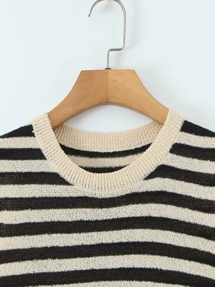 Europäischen und Amerikanischen stil herbst frauen neue mode temperament rundhals ärmelloses gestrickte gestreifte kleid