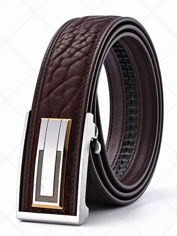 Male Versatile Casual Business Buckle Cowskin Genuine Leather Fashion Solid Color Belt Classic Personality Waistband For Pants