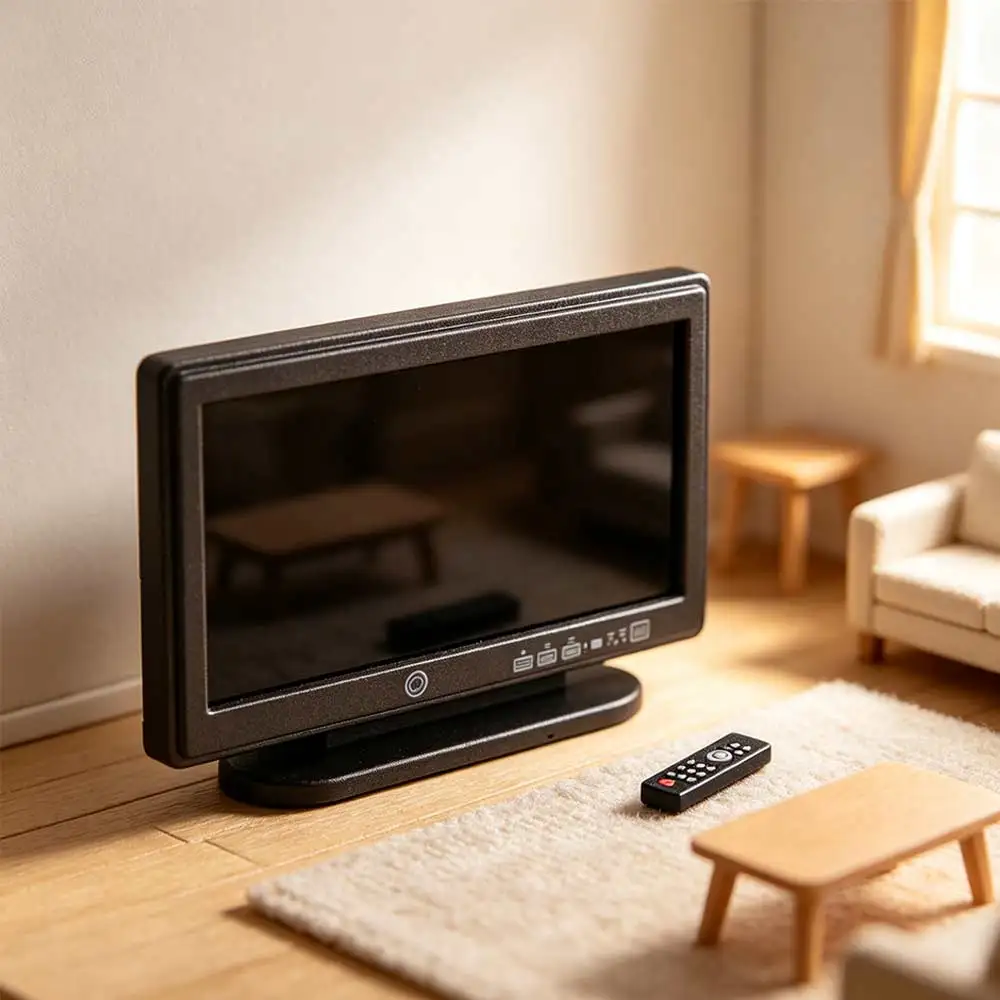 1:12 House TV Simulation Furniture Miniature Television Flat-Panel Wide Screen Dollhouse Remote Control Living Room Bedroom