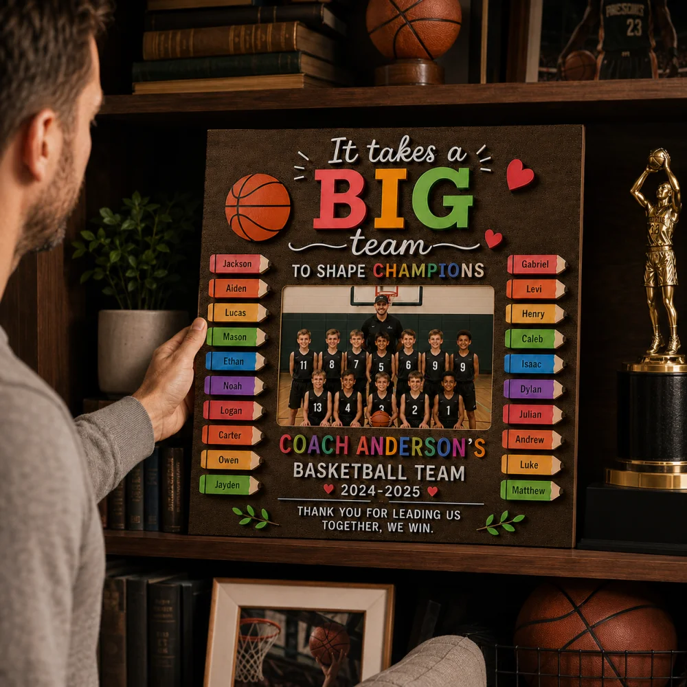 Custom Basketball Team Photo Plaque Personalized Team Name Picture Collage Wooden Decor Custom Text Coach Player Keepsake Gift