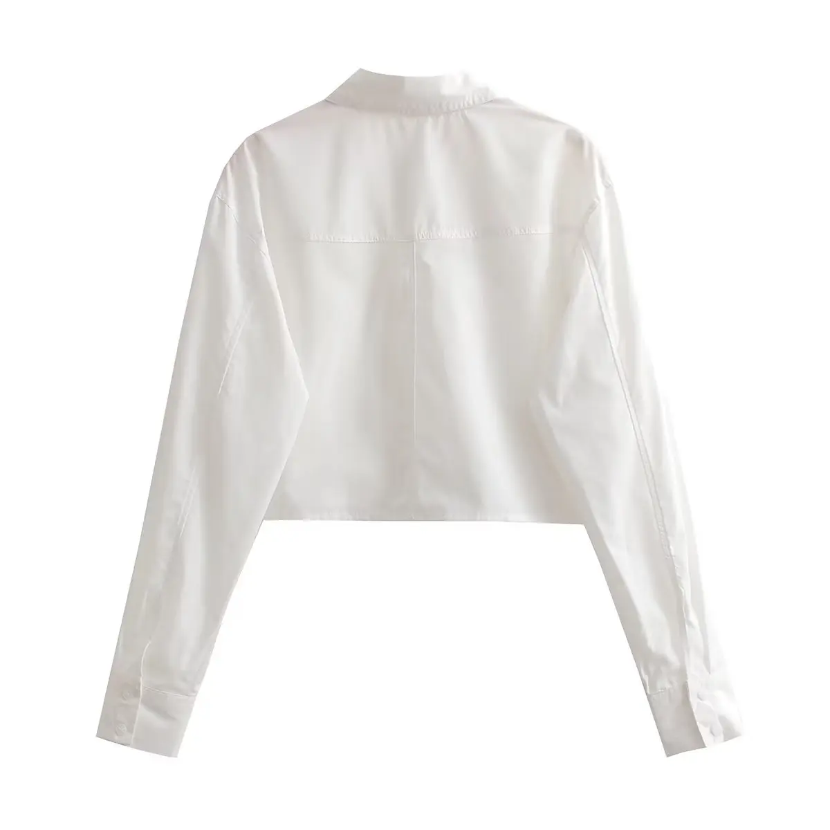 TRAF Cropped White Shirt Women Pockets Button Up Shirt Woman Oversized Shirts and Blouses for Women Long Sleeve Crop Top Female