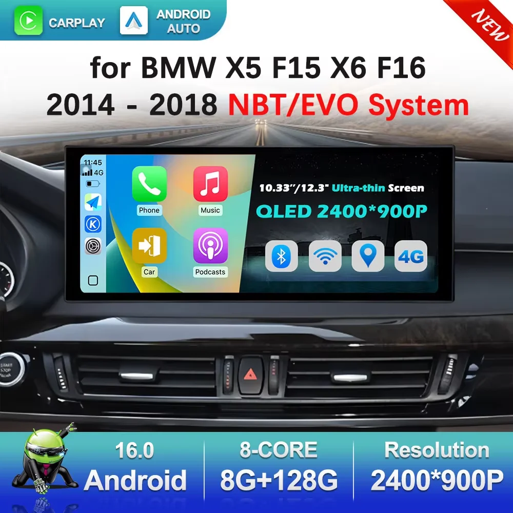for BMW X5 F15 X6 F16 2014 - 2018 NBT/EVO System Car Radio Multimedia Player Android 16 GPS Navigation 4G BT Carplay Auto Tools
