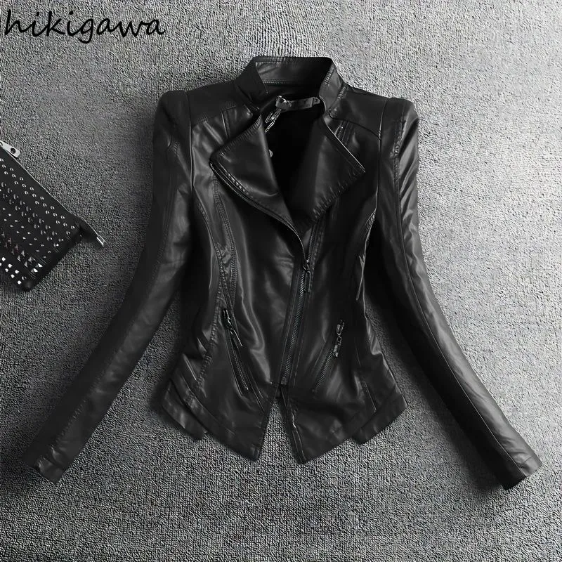 

Leather Women's Jacket 2025 Autumn Korean Short Slim Bomber PU Jackets Female Zipper Windbreaker Blazer for Women Streetwear