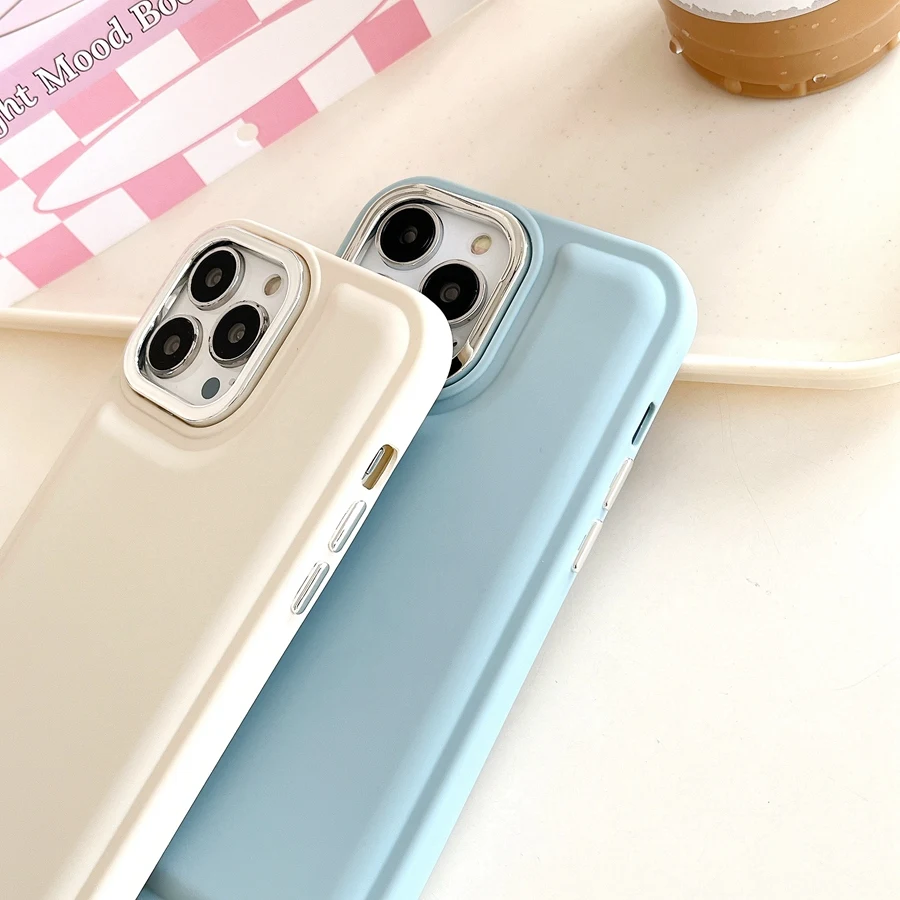 Macarone Color Soft Phone Case for iPhone 15 Pro Max 15 Plus 15 pro 14 13 12 11 XR XS Max SE 7 8 Electroplated Buttons Cover