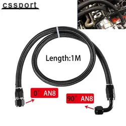 1M AN8 8AN Black Braided Oil Fuel Fittings Hose End 0+90 Degree Oil Adaptor Kit Oil Fuel Hose Line