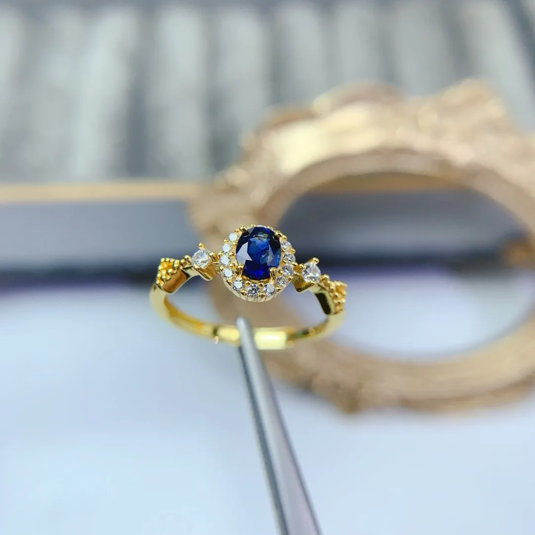 

Сияющее ярко изысканное дизайнерское кольцо с натуральным сапфиром S925, серебряное кольцо, очаровательная роскошная модная деталь