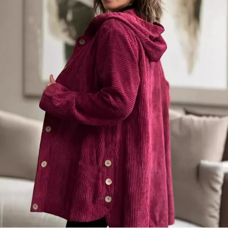 

Women Jackets Hooded Thick Single Breasted Coats Straight Casual Solid Spliced Long Sleeve Outwear Pocket Warm Jacket Winter