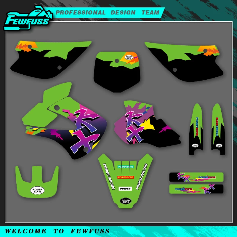 

Fewfuss для KAWASAKI KX80 KX 80 1998 1999 2000 2001-2004 полная графика наклейки наборы мотоциклетный фон индивидуальный номер