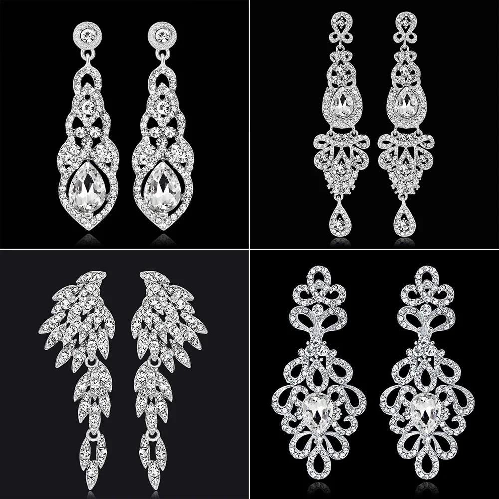 TREAZY Classic Crystal Wedding Drop Earring for Women Elegant Hanging Long Dangle Earrings Nightclub Party Dress Accessories