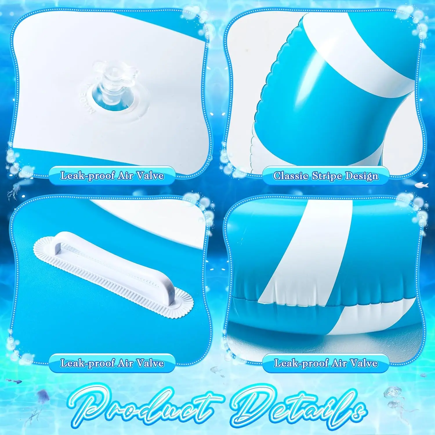 3 stuks jumbo blauwe zwemring met handgrepen 47,24 inch opblaasbaar zwembad vlotterbuis klassieke gestreepte opblaasbare zwembadring voor