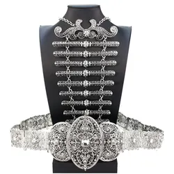 Ossetian Caucasus Bride Jewelry Women Gown Belt Breastplate Retro Silver Color Outfit Wedding Jewelry Set Belly Chain Sunspicems