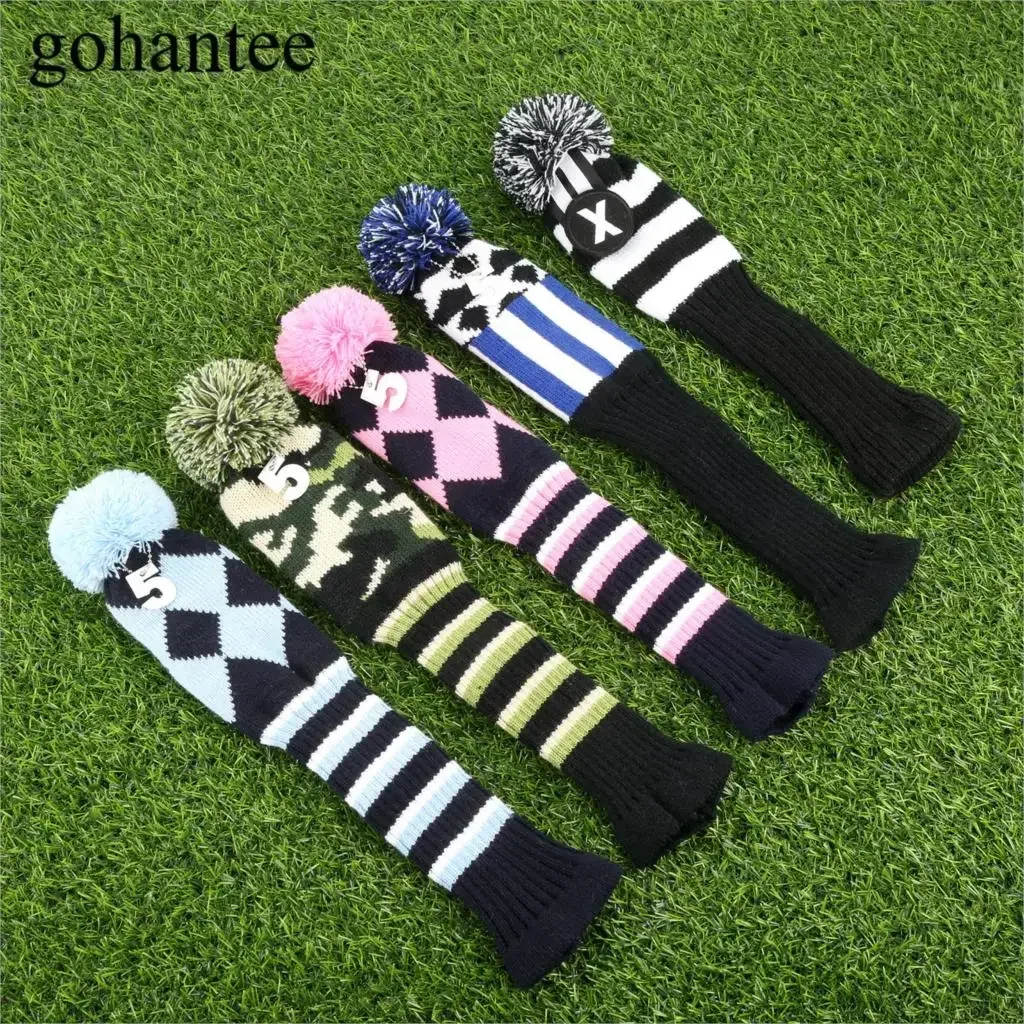 3Pcs Colorful Soft Knitted Fabric Golf Hybrid Club Head Covers Protector Driver/Fairway Wood Headcover