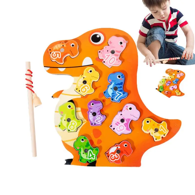 

Wooden Magnetic Fishing Game Dinosaur Shaped Fishing Counting Game Toys Educational Learning Fishing Game With Numbers For